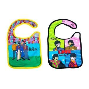 THE BEATLES LOVE BIBS 2 PACK Daphyls Easy Clean Rock Toddler Baby NEW
